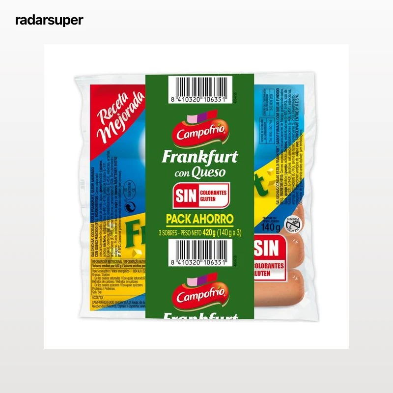 CAMPOFRÍO Salchichas cocidas tipo Frankfurt de pollo, pavo y cerdo con queso CAMPOFRIO 3 x 140 g.