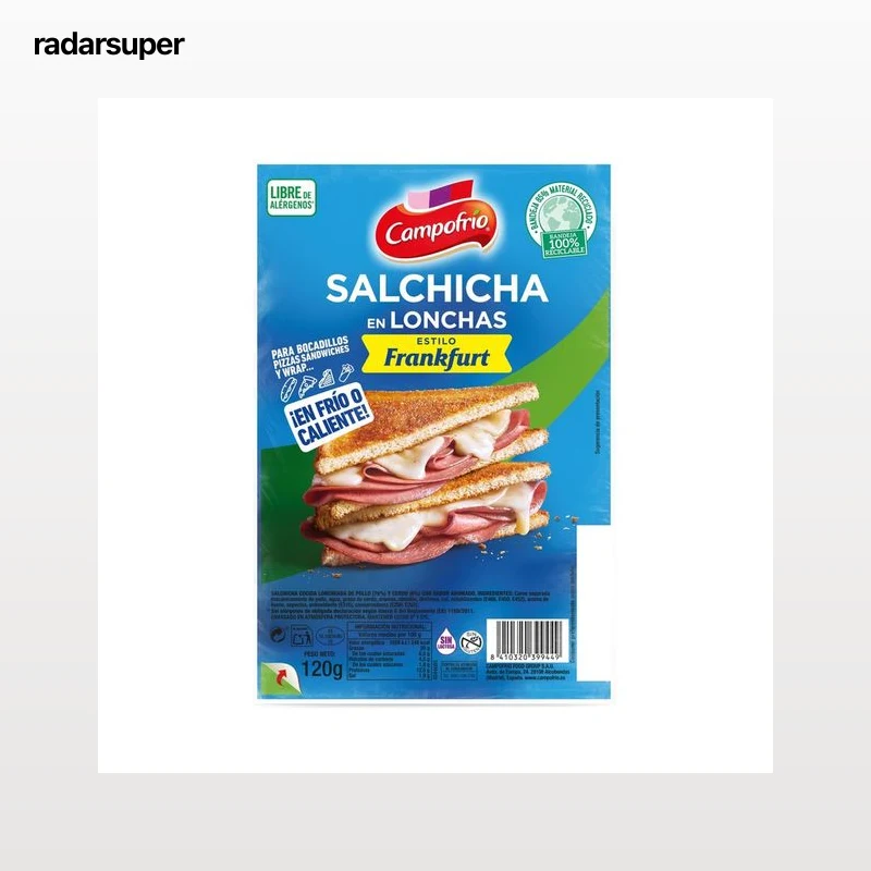 CAMPOFRÍO Salchichas tipo Frankfurt cortadas en lonchas 120 g.