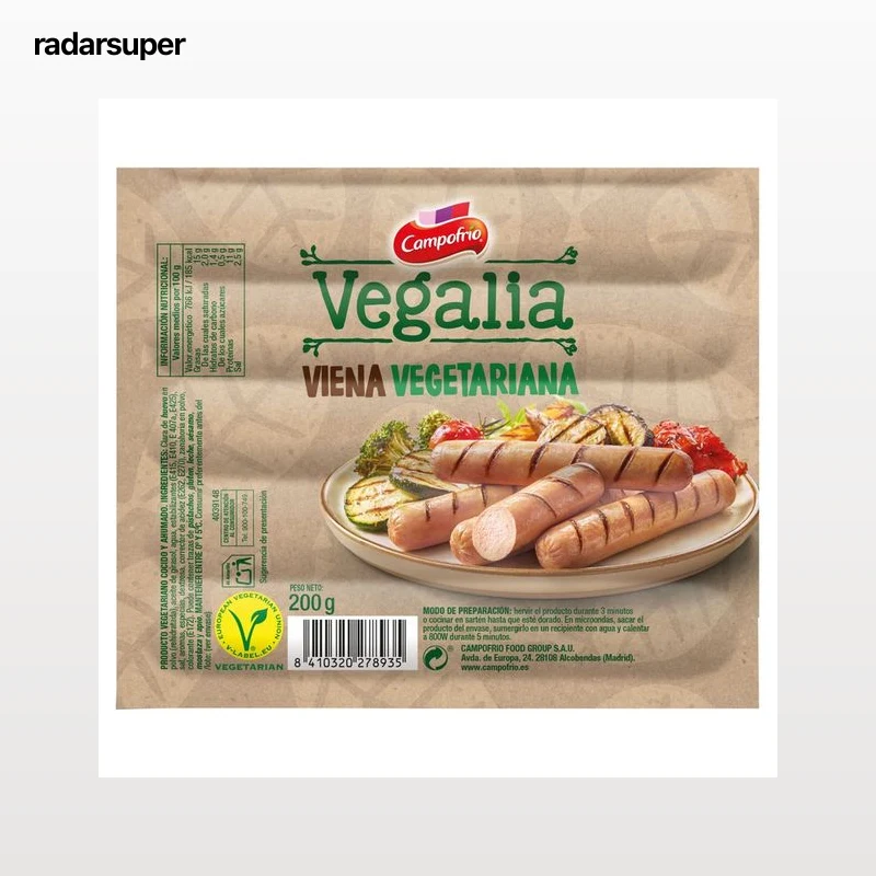CAMPOFRÍO Salchichas vegetarianas tipo Viena cocidas y ahumadas, elaboradas sin carne y sin gluten CAMPOFRÍO Vegalia 200 g.