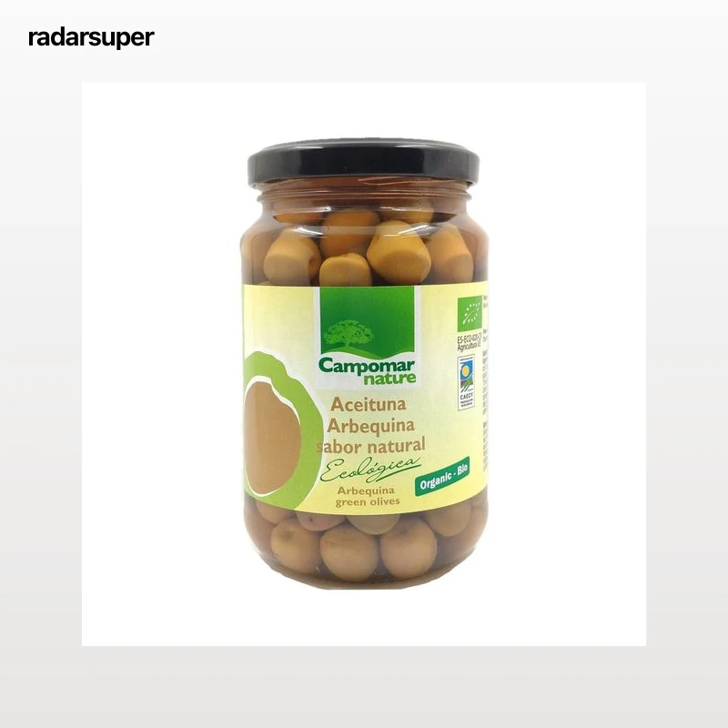 CAMPOMAR NATURE Aceituna Arbequina verdes enteras de cultivo ecológico bote 200 g.