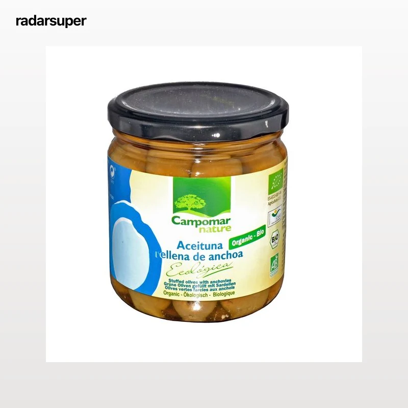 CAMPOMAR NATURE Aceitunas rellenas de anchoa ecológica 200 g.