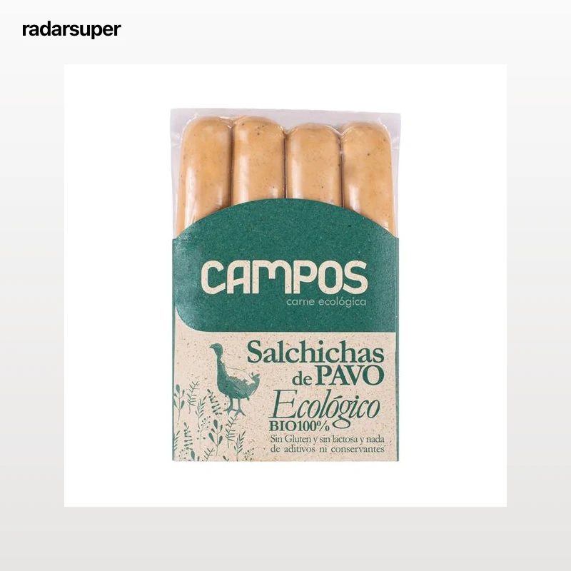 CAMPOS Salchichas cocidas ecológicas de pavo, tipo Frankfurt 250 g.