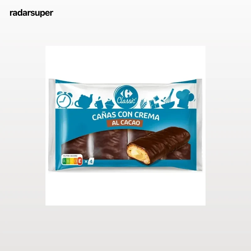 Cañas rellenas de crema al cacao Carrefour Classic 380 g.