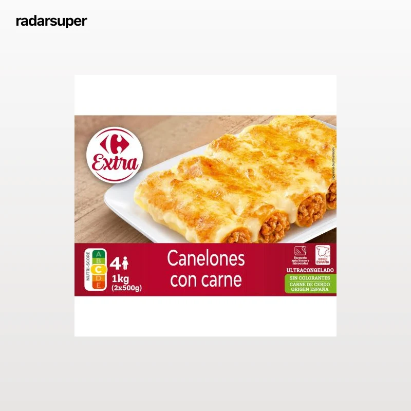 Canelones con carne de cerdo Carrefour Extra pack de 2 unidades de 500 g.
