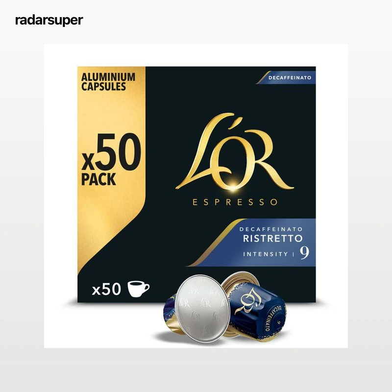 Cápsulas de café espresso descafeinado intensidad 9 compatible con Nespresso L'or 50 cápsulas
