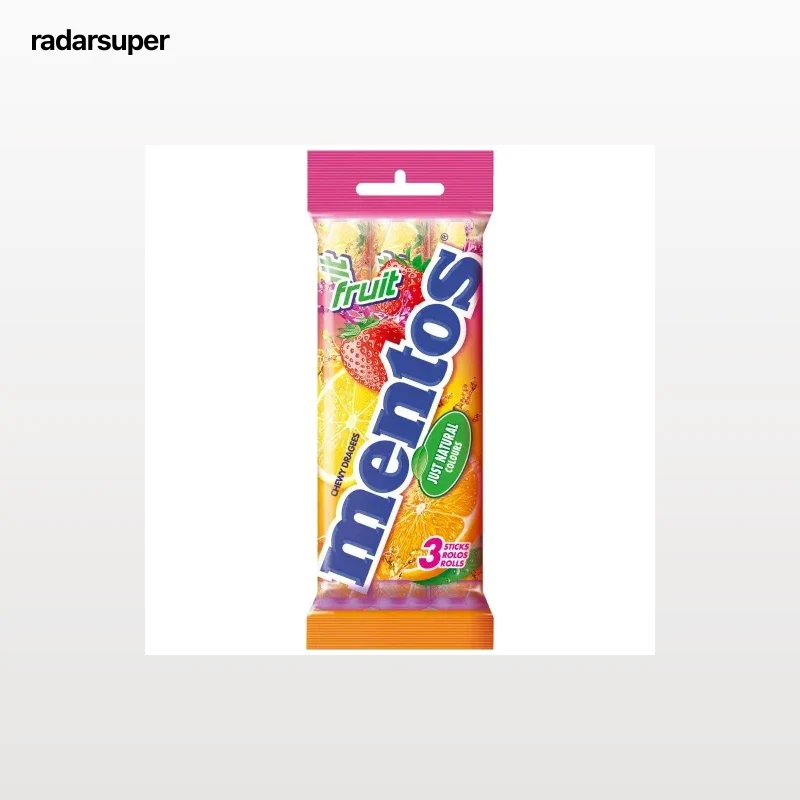 Caramelo masticable con sabor a frutas Mentos pack de 3 unidades de 38 g.
