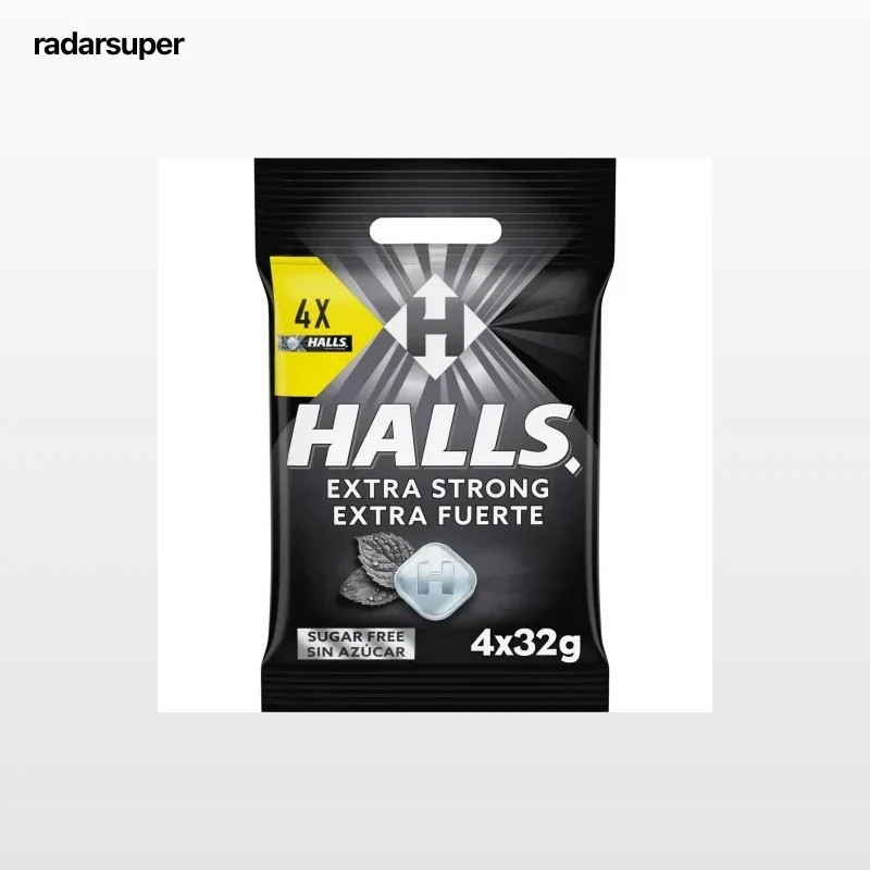 Caramelos extra fuerte sin azúcar Halls 4 paquetes de 32 g.