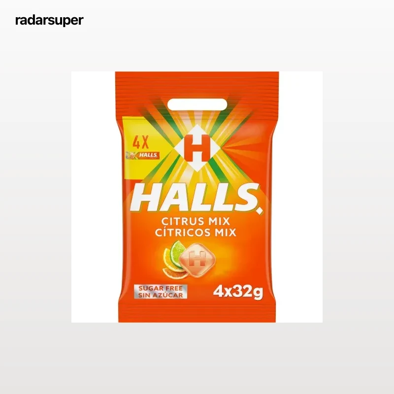 Caramelos sabor cítrico sin azúcar Halls 4 paquetes de 32 g.