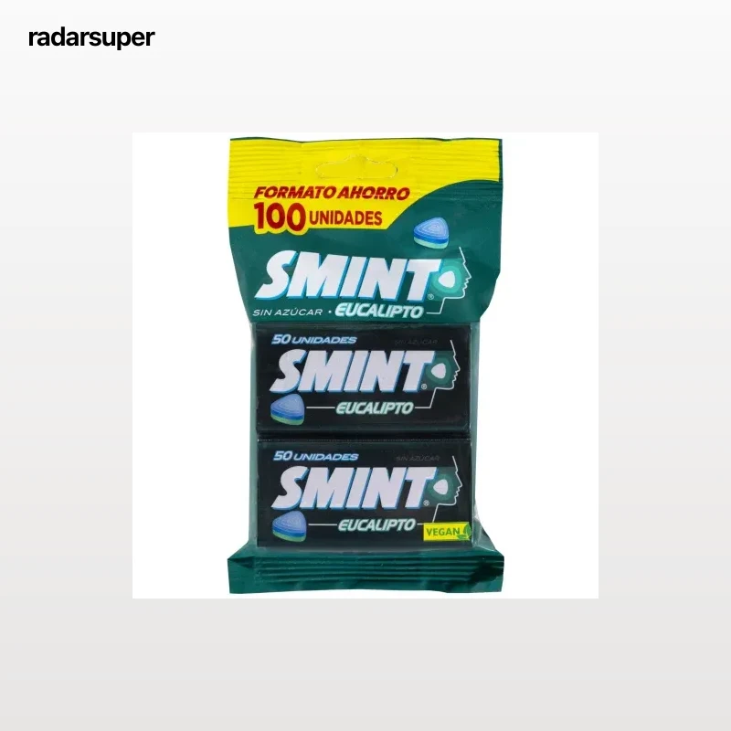 Caramelos sabor eucalipto Smint sin gluten y sin azúcar pack de 2 paquetes de 50 ud.
