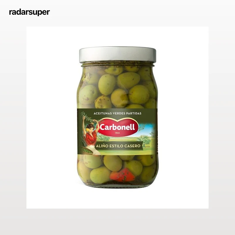CARBONELL Aceitunas partidas con aliño de estilo casero 450 g.