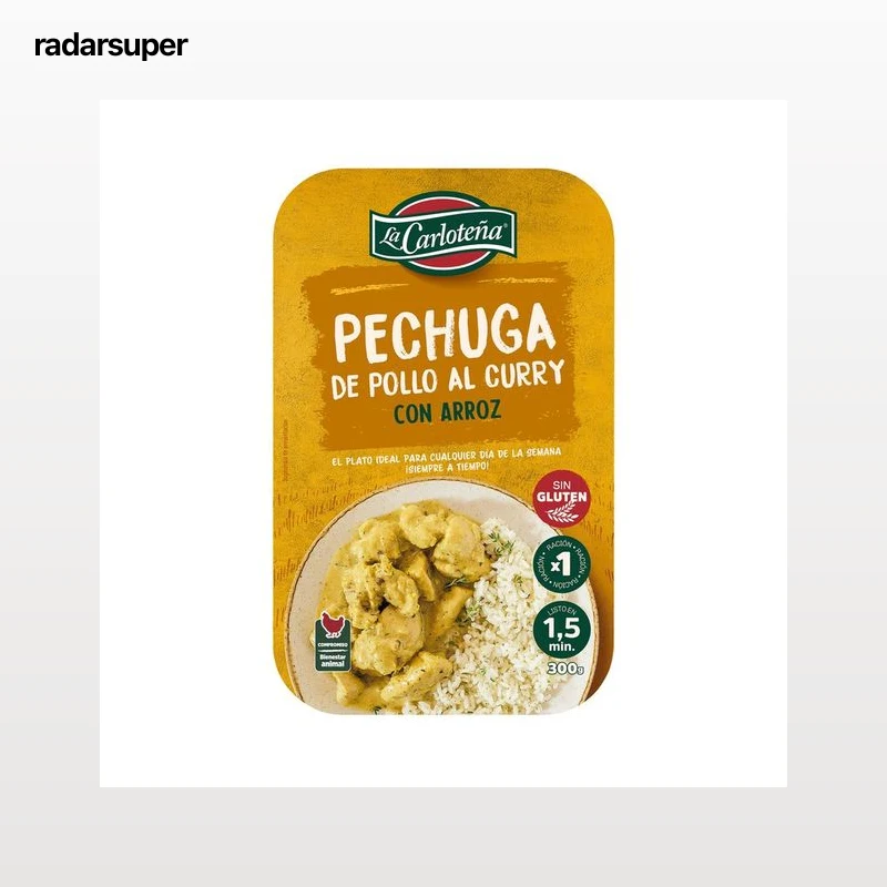 LA CARLOTEÑA Pechuga de pollo al curry con arroz, lista para calentar y comer 300 g.