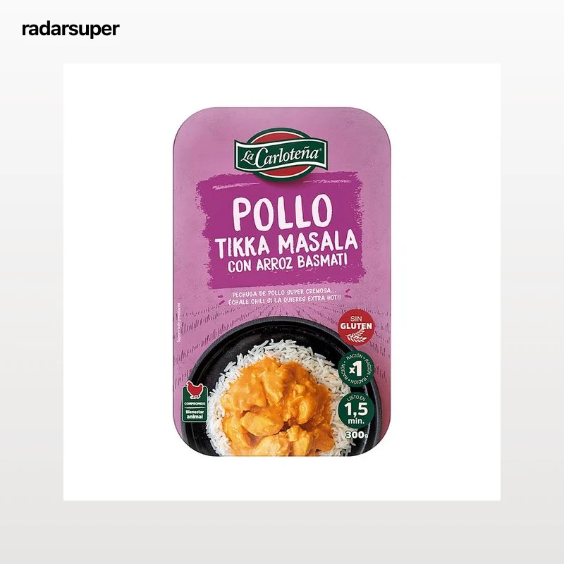 LA CARLOTEÑA Pollo tikka masala con arroz basmati, listo para calentar y comer 300 g.