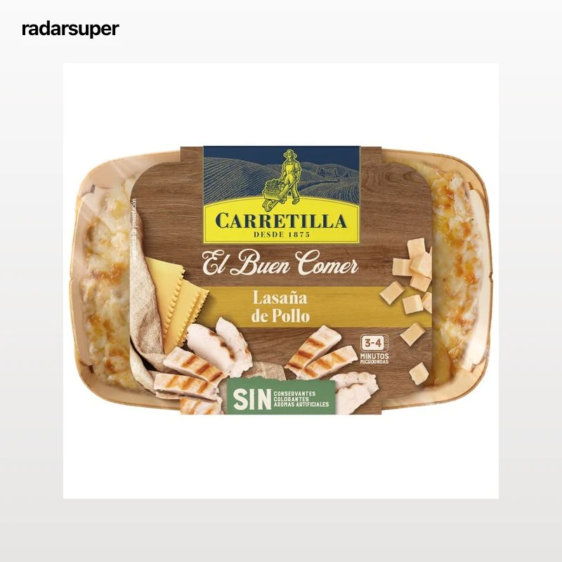 CARRETILLA El buen comer Lasaña de pollo, lista para calentar y comer 350 g.