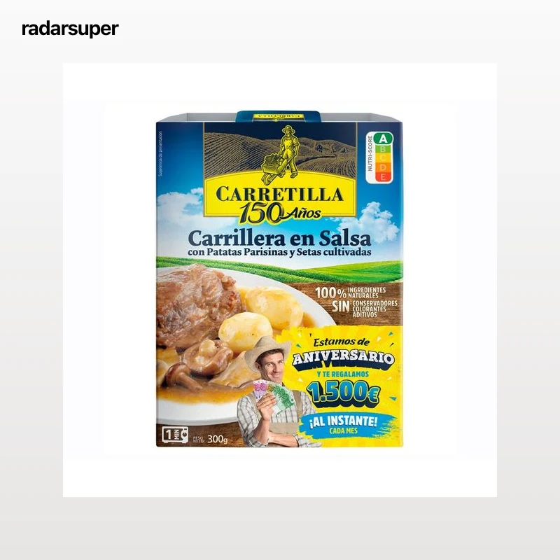 CARRETILLA Carrilleras en salsa, con patatas Parisinas y setas cultivadas 300 g.
