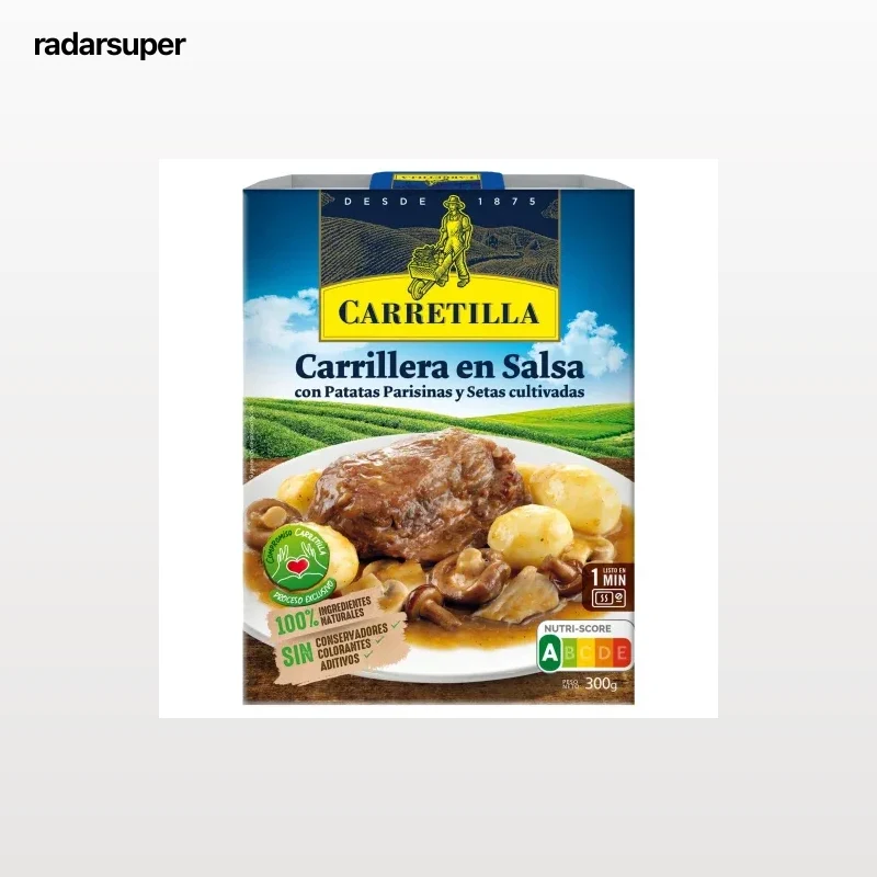 Carrilleras en salsa con patatas y setas Carretilla 300 g.
