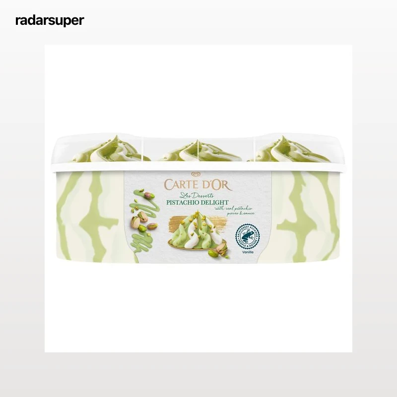 CARTE D'OR Les Desserts de Frigo Tarrina de helado de pistacho, con salsa y trozos de pistacho 825 ml.