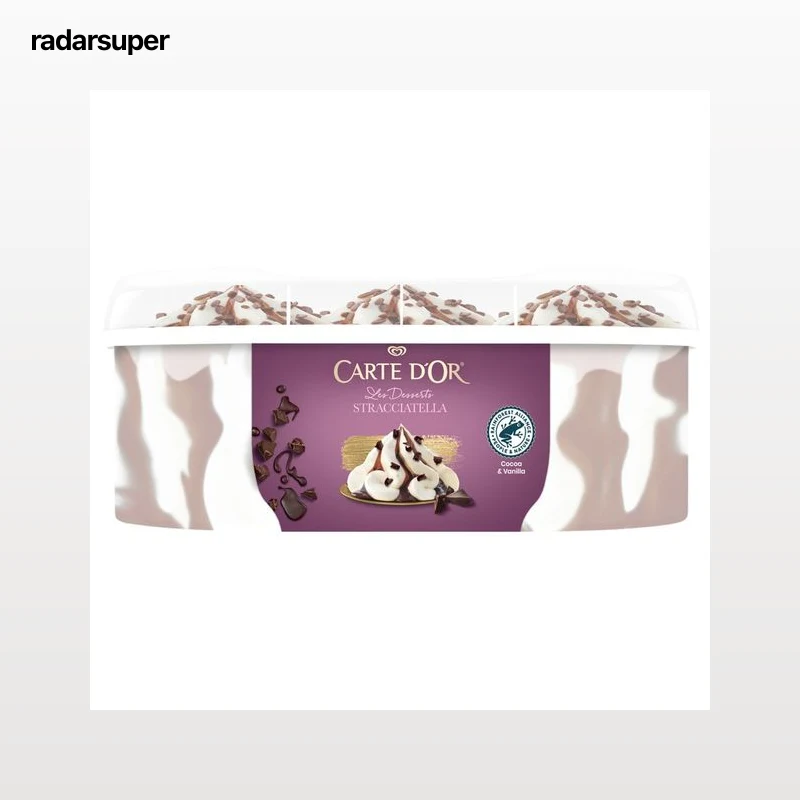 CARTE D"OR Les Desserts de Frigo Tarrina de helado de stracciatella, con salsa y trocitos de chocolate 825 ml.