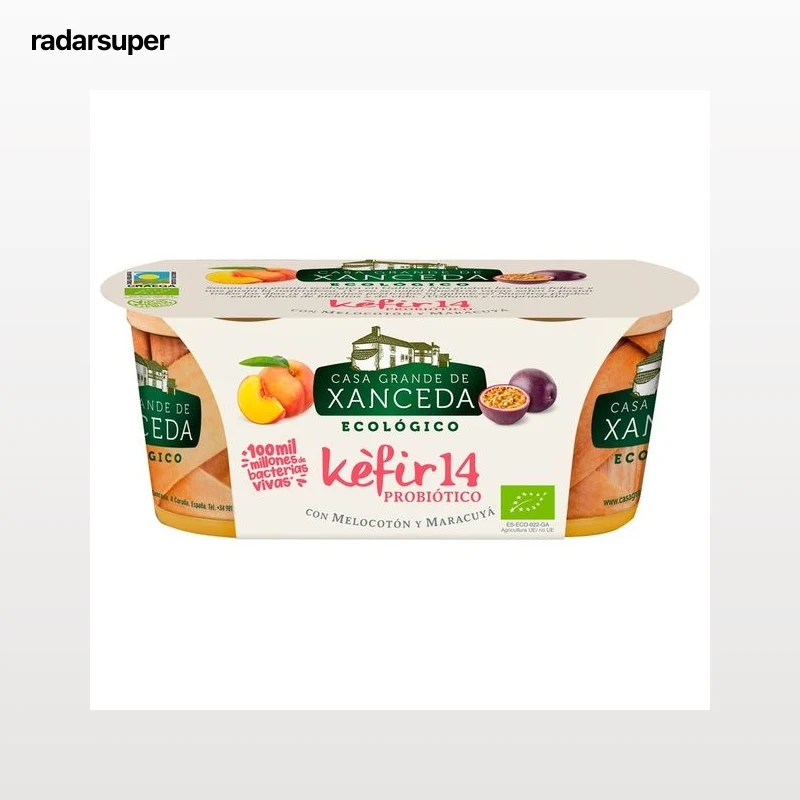 CASA GRANDE DE XANCEDA 14 Kéfir ecológico con 14 cultivos vivos y melocotón y maracuya 2 x 125 g.