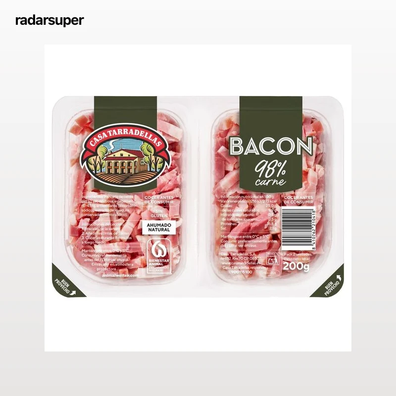 CASA TARRADELLAS Bacon ahumado natural cortado en cómodas y practicas cintas 2 x 100 g.