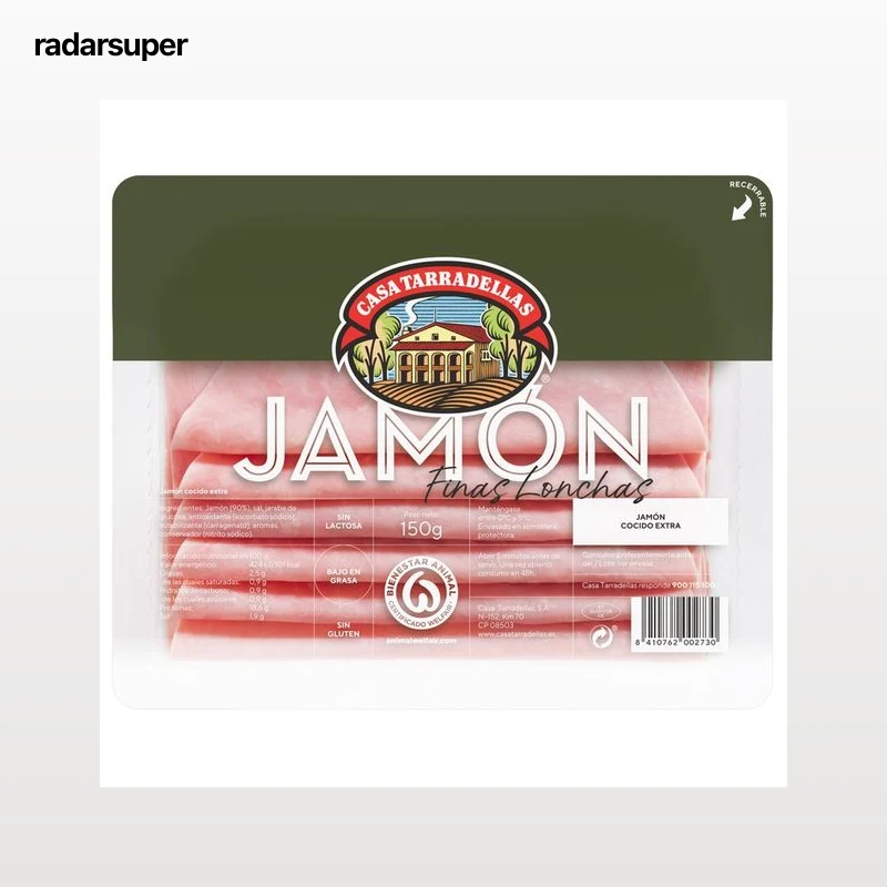 CASA TARRADELLAS Jamón cocido de categoria extra cortado en finas lonchas 150 g.