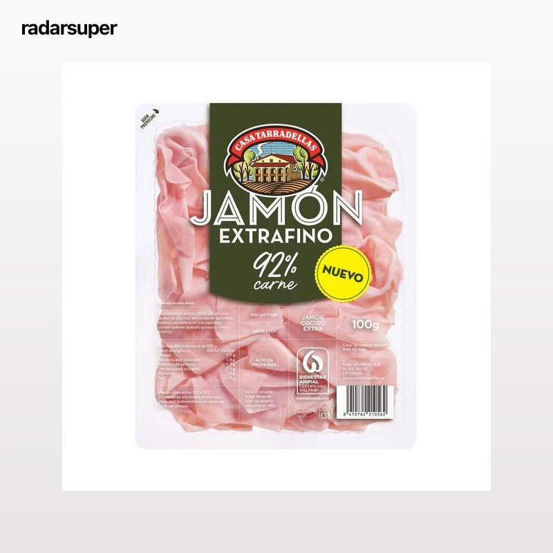CASA TARRADELLAS Jamón cócido extra, cortado en lonchas extra finas 100 g.