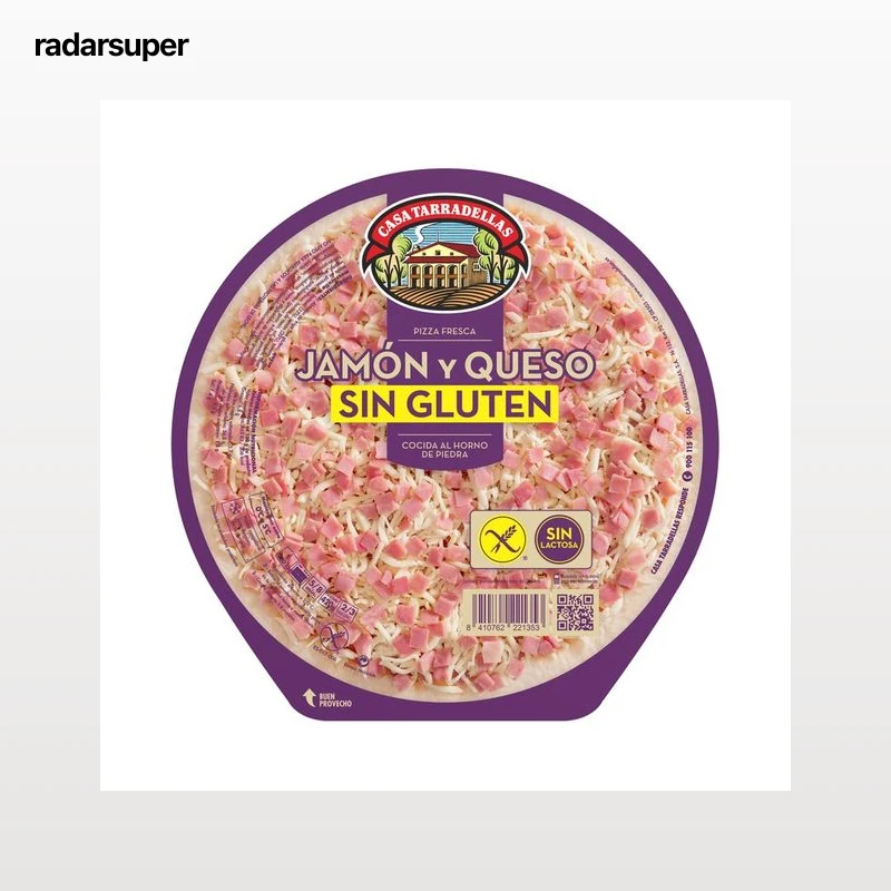 CASA TARRADELLAS Pizza fresca de jamón y queso, elaborada sin gluten y sin lactosa CASA TARRADELLAS 420 g.