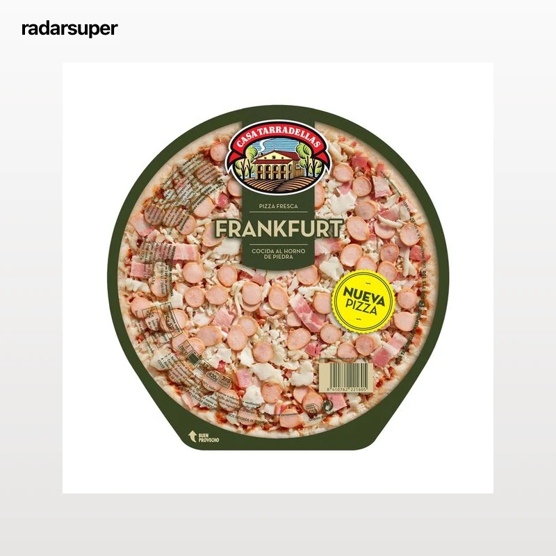 CASA TARRADELLAS Pizza fresca con salchichas Frankfurt cocida en horno de piedra 420 g.