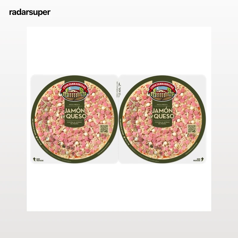 CASA TARRADELLAS Pizzas pequeñas frescas de jamón y queso cocidas al horno de piedra CASA TARRADELLAS 2 x 220 g.