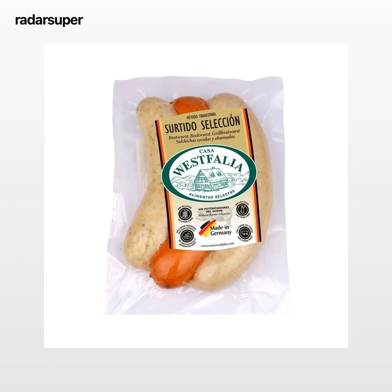 CASA WESTFALIA Selección Surtido de salchichas alemanas Bratwurst (1), Bockwurst (1) y Bratwurst estilo Thüringer (1).
