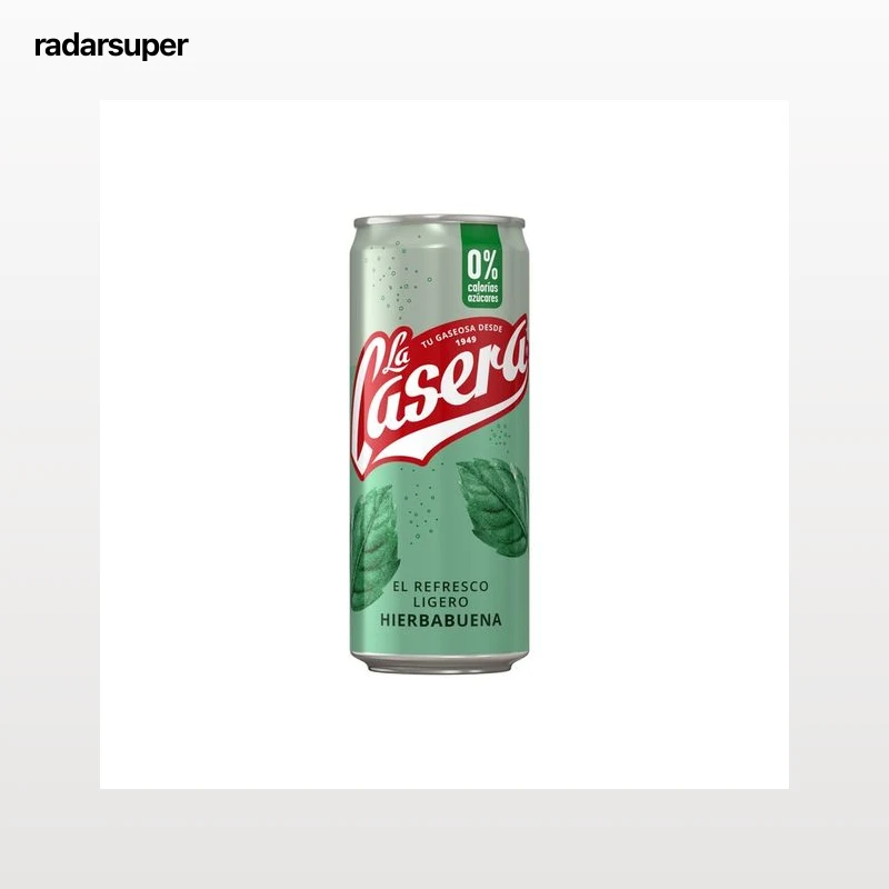 LA CASERA Refresco ligero (gaseosa) sabor hierbabuena lata 33 cl.