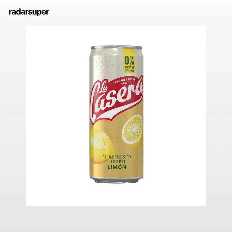 LA CASERA Refresco ligero (gaseosa) con sabor limón lata 33 cl.