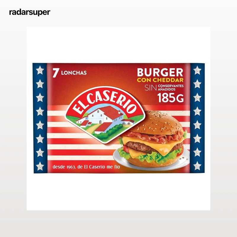 EL CASERÍO Queso en lonchas cheddar Burguer 7 uds. EL CASERÍO 185 g.