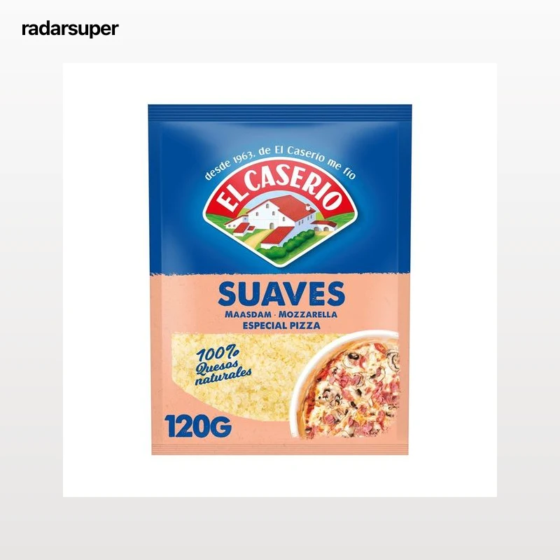 EL CASERÍO Queso rallado suave (Maasdam-mozzarella), especial pizzas EL CASERÍO 120 g.