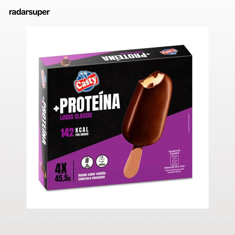 CASTY + Proteína Helado de vainilla con alto contenido en proteínas y cobertura de chocolate 4 x 70 ml.