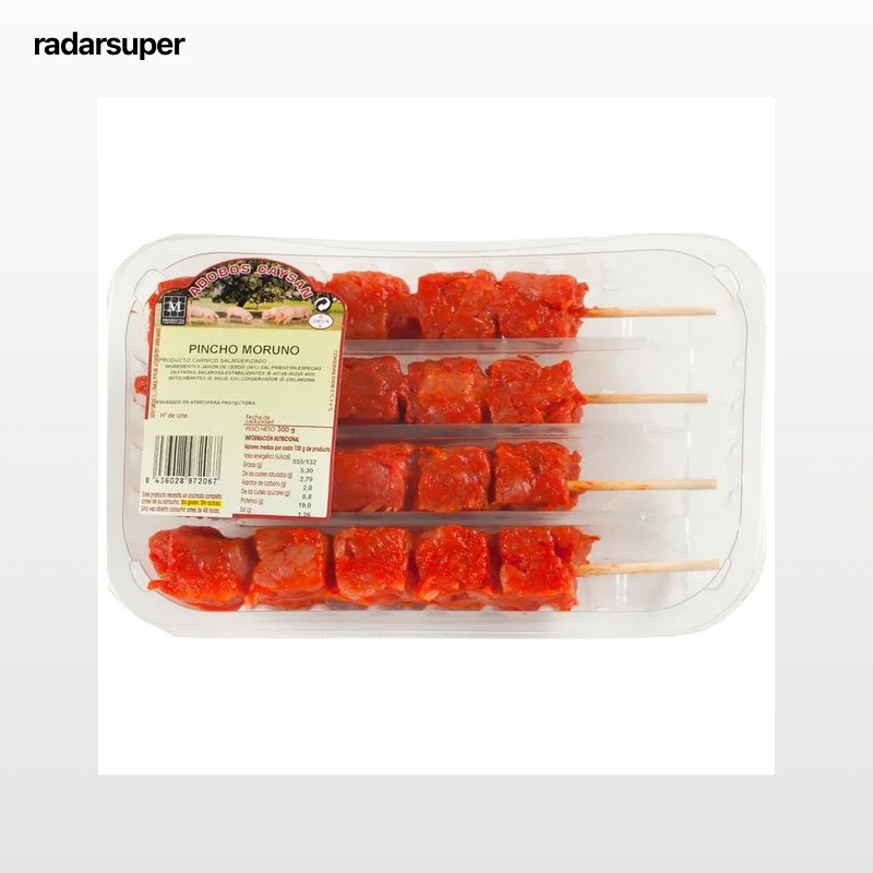 CAYSAN  Bandeja con pinchos de jamón de cerdo con adobo rojo 300 g.