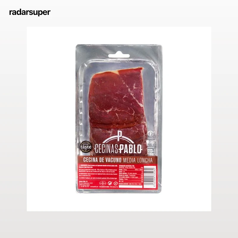 CECINAS PABLO Cecina de vacuno, elaborada en Astorga y cortada en medias lonchas CECINAS PABLO 100 g.