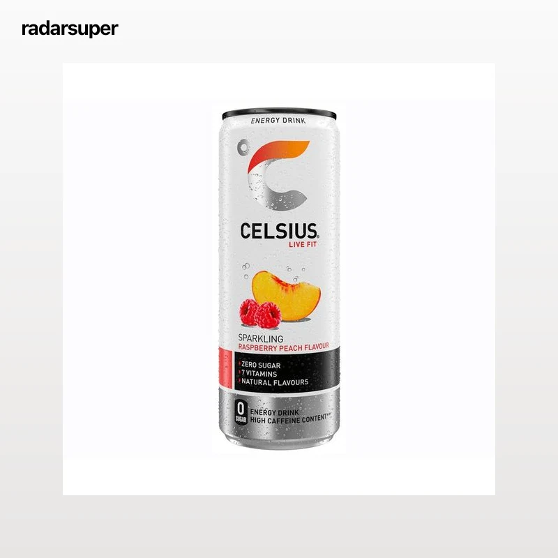 CELSIUS Bebida energética con sabor a frambuesa y melocotón lata 35,5 cl.