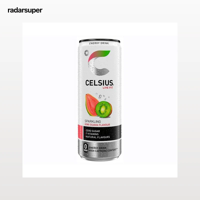 CELSIUS Bebida energética con sabor a kiwi y guayaba lata 35,5 cl.