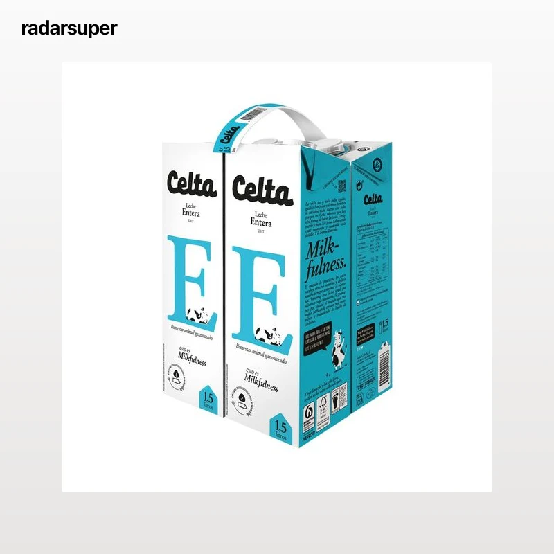 CELTA Leche entera de vaca con bienestar animal garantizado 4 x 1.5 l.