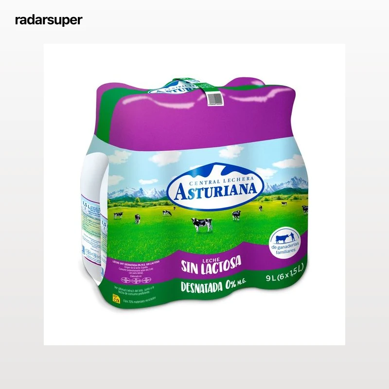 CENTRAL LECHERA ASTURIANA Leche de vaca desnatada (0% materia grasa), sin lactosa  6 x 1.5 l.