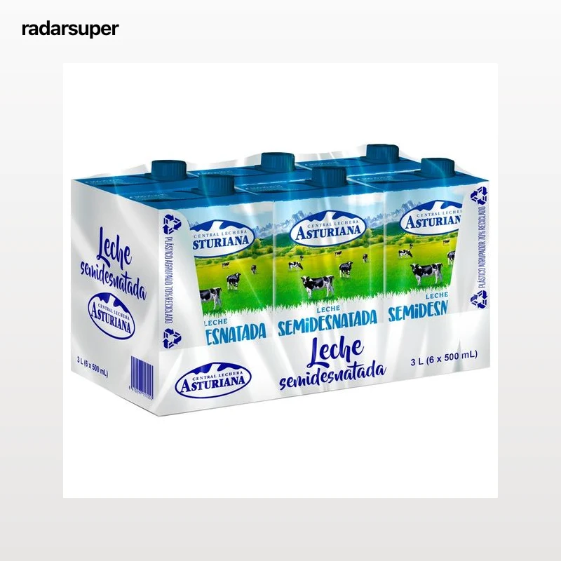 CENTRAL LECHERA ASTURIANA Leche de vaca semidesnatada de origen español 6 x 500 ml.