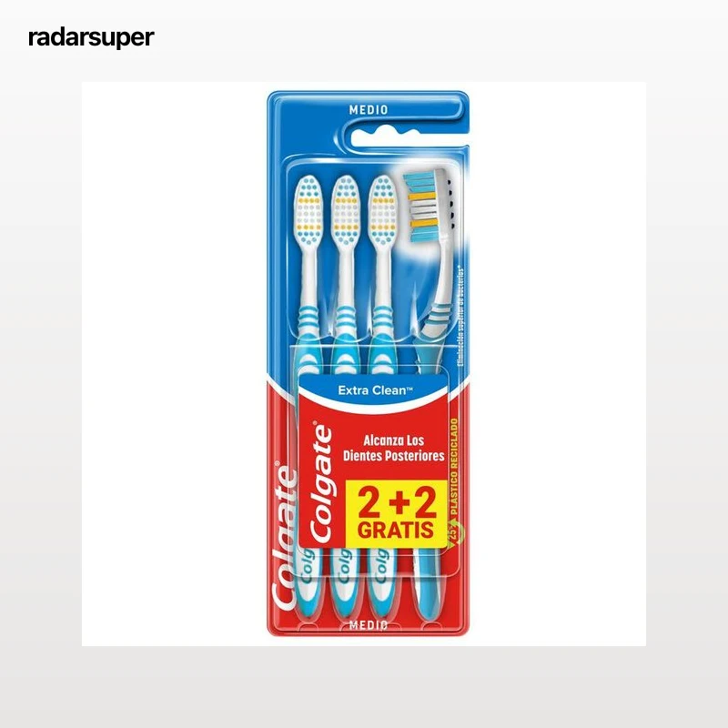 Cepillo de dientes Colgate Extra Clean elimina bacterias bucales, medio 4uds