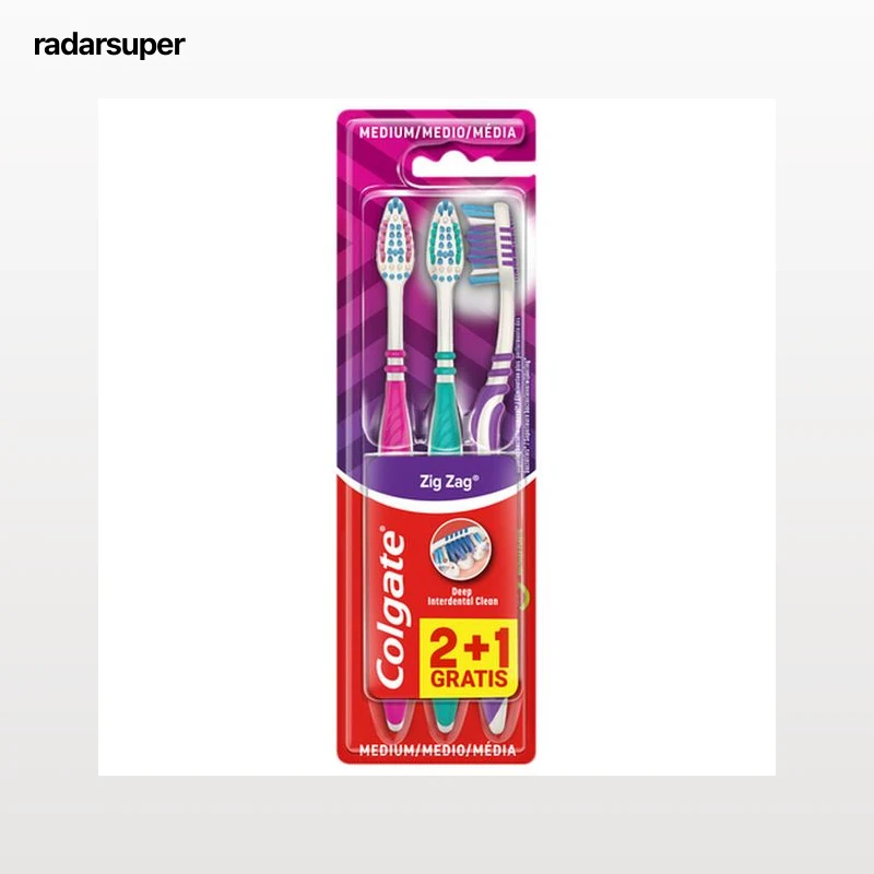 Cepillo de dientes Colgate ZigZag limpieza profunda, medio, 3uds