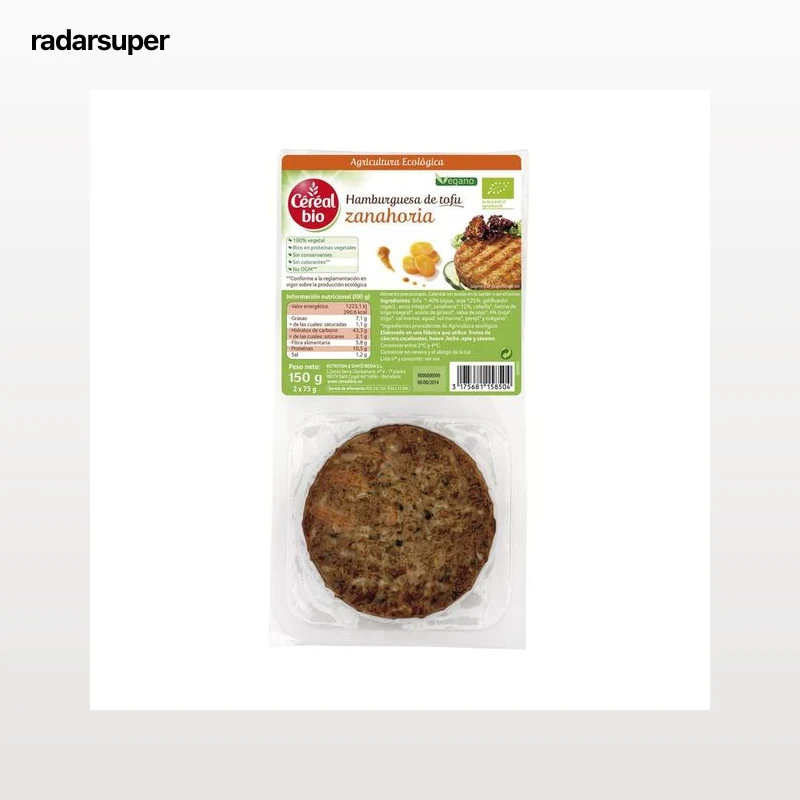 CÉRÉAL BIO Hamburguesa de tofu con zanahoria ecológica CÉRÉAL BIO pack de 2 uds x 75 g.