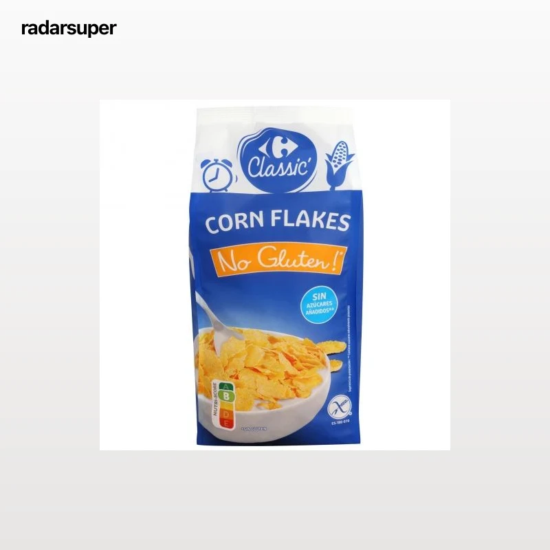 Cereales corn flakes Carrefour Classic sin gluten y sin azúcar añadido 375 g.