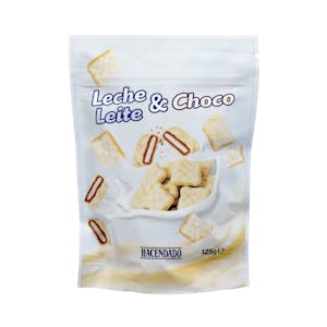 Cereales cubiertos de chocolate blanco rellenos con leche