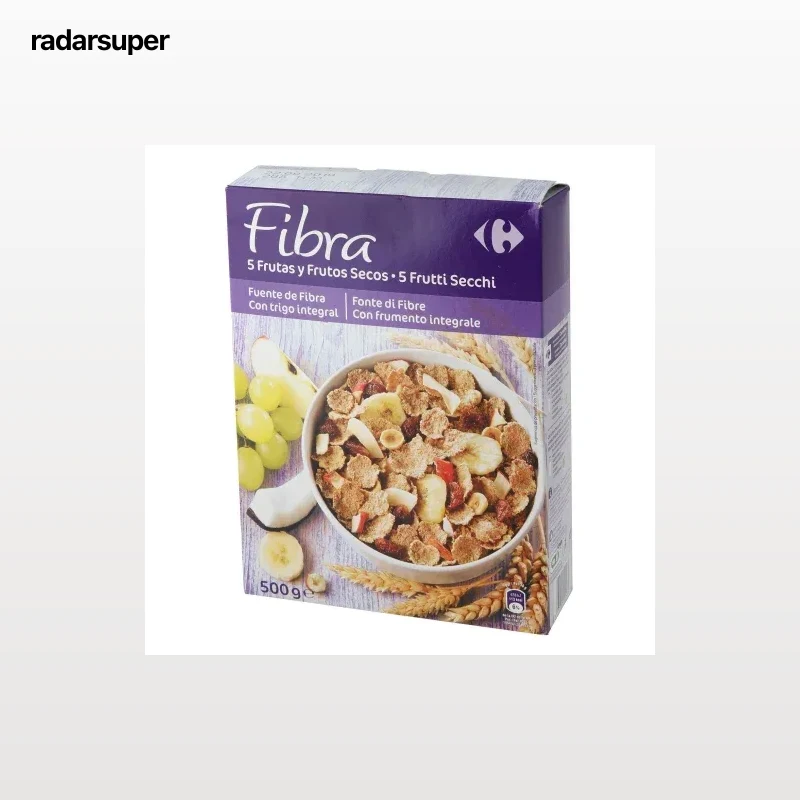 Cereales de frutas y frutos secos Fibra Carrefour 500 g.