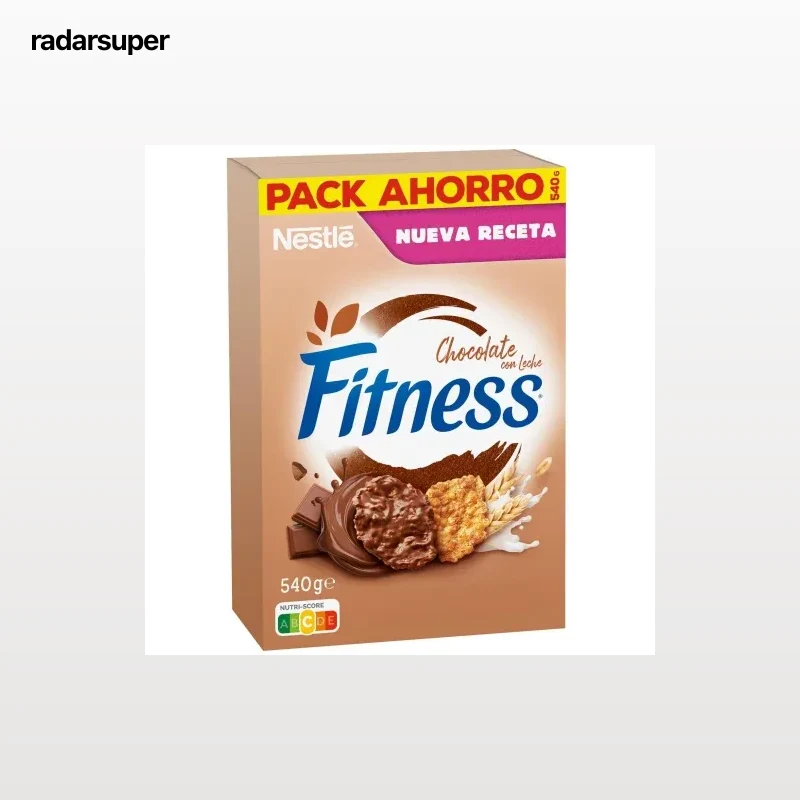 Cereales de trigo integral, arroz y avena integral tostados con chocolate con leche Fitness Nestlé 540 g.