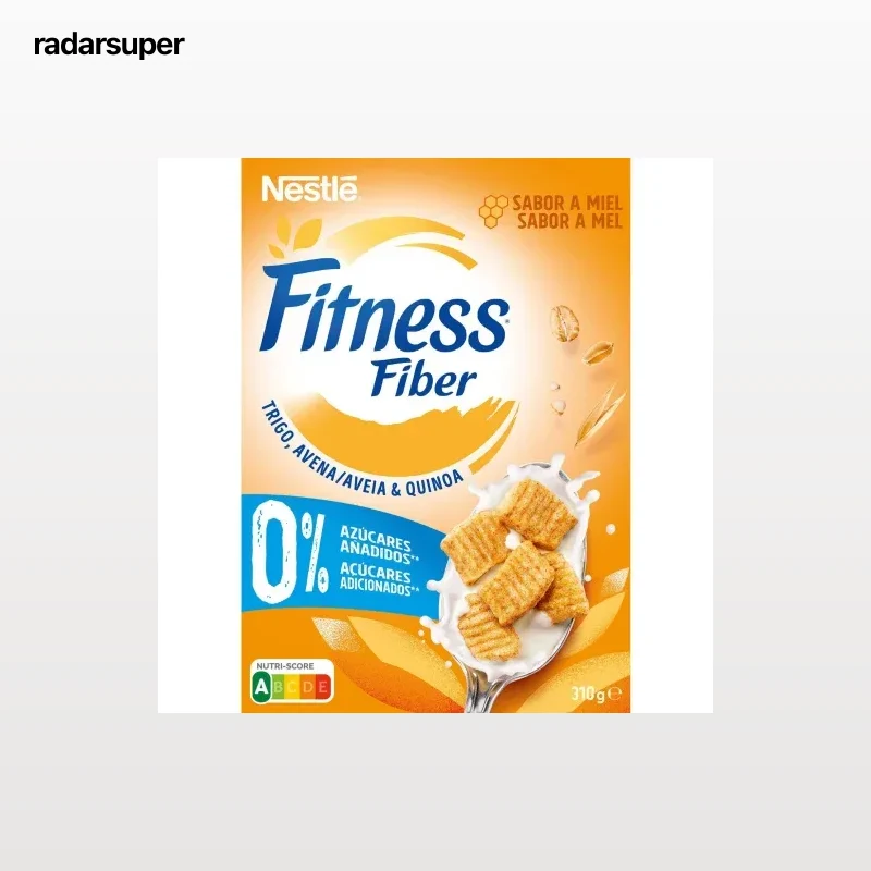 Cereales integrales de trigo, avena y quinoa sabor miel Fitness Fibra Nestlé sin azúcar añadido 310 g.