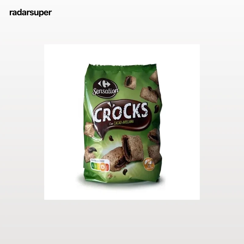 Cereales rellenos de crema de avellana Crocks Sensation Carrefour sin gluten 500 g.